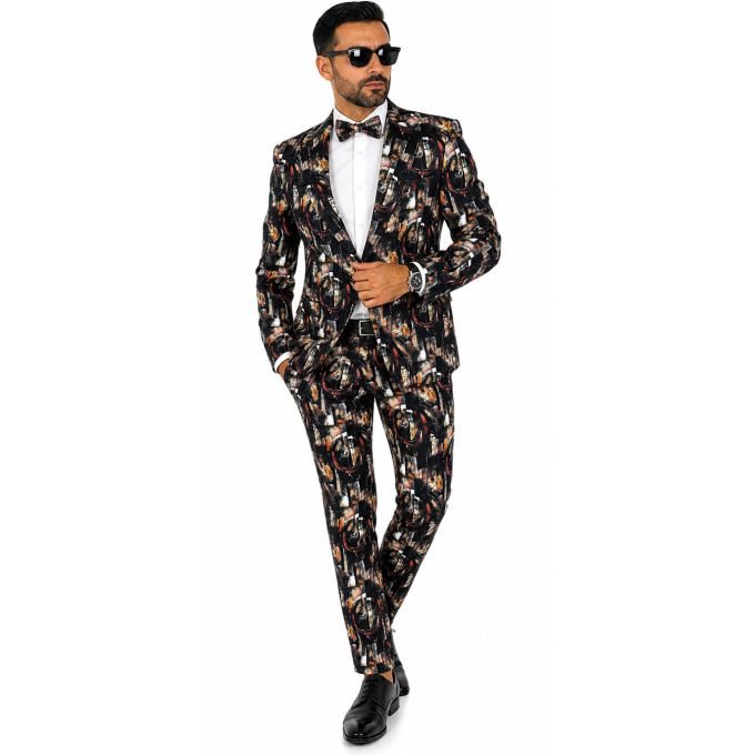 GIOVANNI PERA Garnitur męski D723 , czarno brązowa, artystyczny wzór, casual, impreza dj | Sklep GriShop.eu | Garnitury