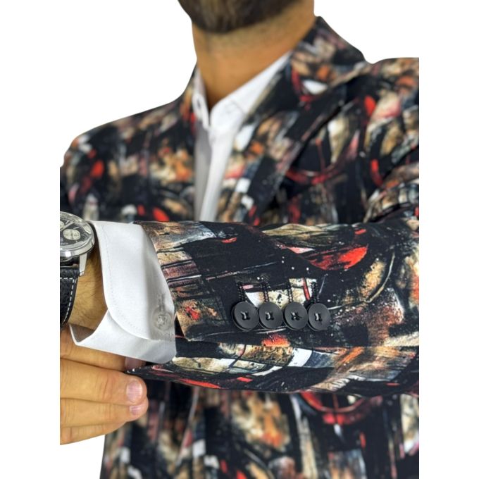 GIOVANNI PERA Garnitur męski D723 , czarno brązowa, artystyczny wzór, casual, impreza dj | Sklep GriShop.eu | Garnitury