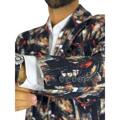 GIOVANNI PERA Garnitur męski D723 , czarno brązowa, artystyczny wzór, casual, impreza dj | Sklep GriShop.eu | Garnitury