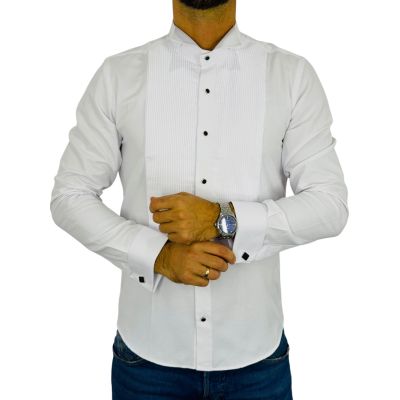 MASSILIANO SERGIO Koszula męska biała elegancka gładka pod smoking | Sklep GriShop.eu | Koszule