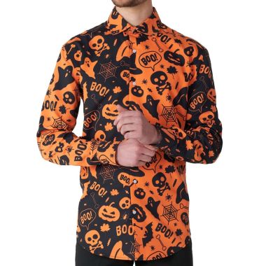 SUITMEISTER Koszula męska KS1 imprezowa pomarańczowa czarna dynie, duchy, na hallowen | Sklep GriShop.eu | Koszule
