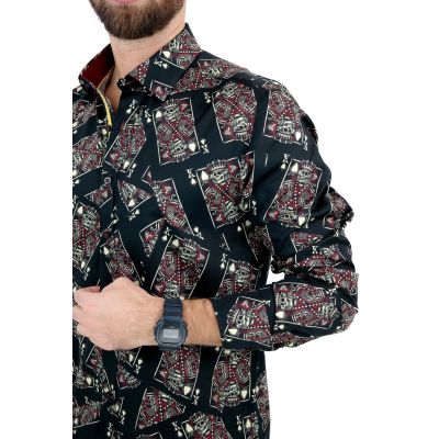 DANIEL BESSI Koszula męska fb045 czarna KARTY czaszki HALLOWEEN król | Sklep GriShop.eu | Koszule
