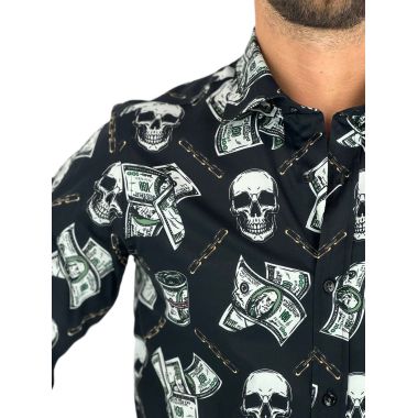 GIOVANNI PERA Koszula męska GP356 czarna, dolary, czaszki, halloween, łańcuchy | Sklep GriShop.eu | Koszule 2