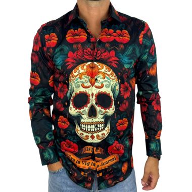 GUISEPPE LUIGI Koszula męska GL90 kwiaty, CZACHA, halloween, capula, kwiaty, kolorowa | Sklep GriShop.eu | Koszule