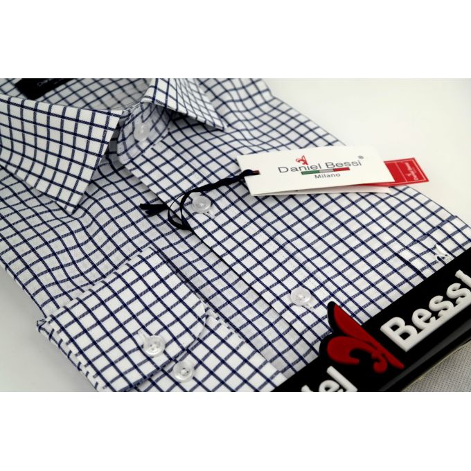 DANIEL BESSI Koszula męska fb032 biała, kratka | Sklep GriShop.eu | Koszule