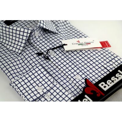 DANIEL BESSI Koszula męska fb032 biała, kratka | Sklep GriShop.eu | Koszule