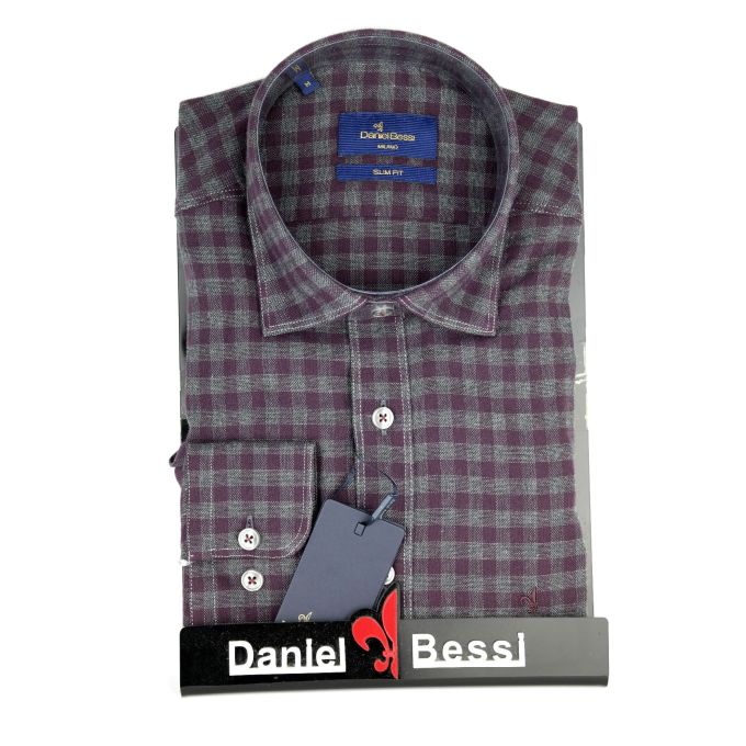 DANIEL BESSI Koszula męska fb500 kratka, szara, bordowa | Sklep GriShop.eu | Koszule