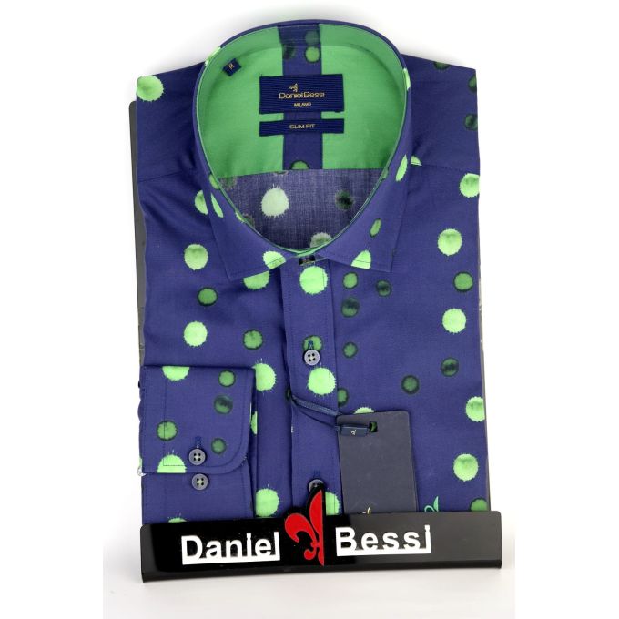 DANIEL BESSI Koszula męska fb164 granatowa w kropki | Sklep GriShop.eu | Koszule