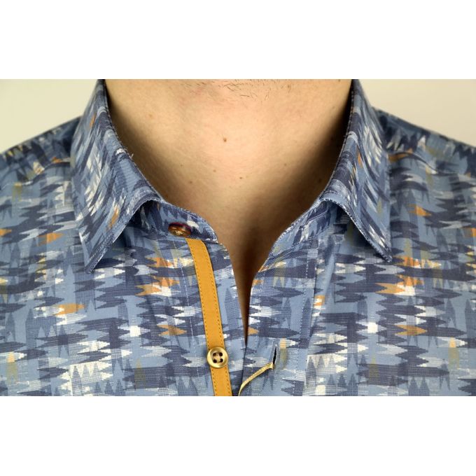 DANIEL BESSI Koszula męska fb782 niebieska, drobny wzór | Sklep GriShop.eu | Koszule