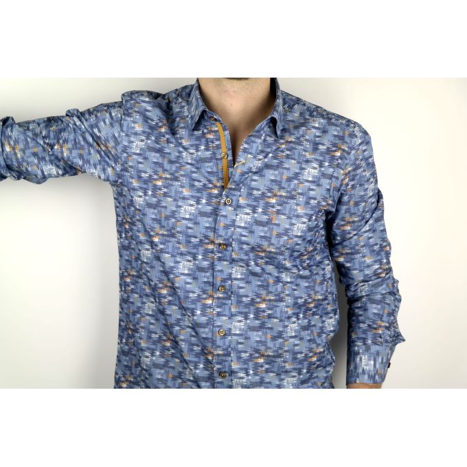 DANIEL BESSI Koszula męska fb782 niebieska, drobny wzór | Sklep GriShop.eu | Koszule