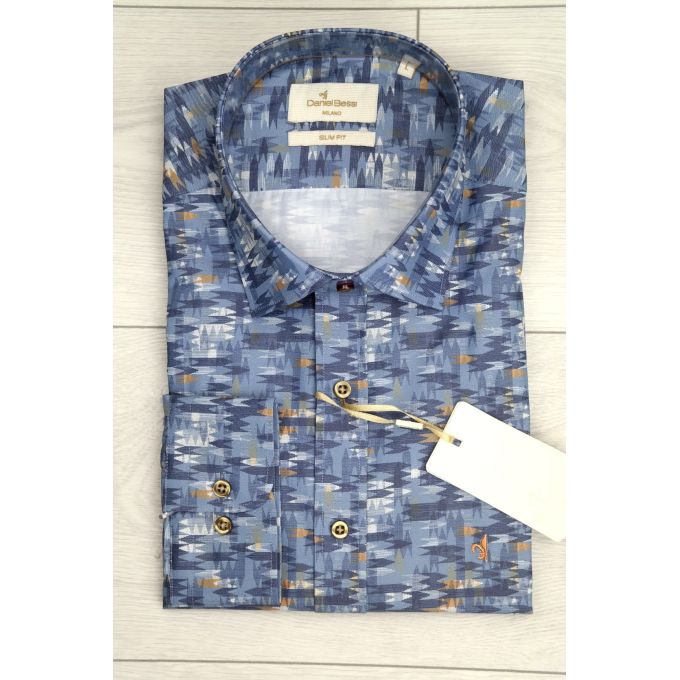DANIEL BESSI Koszula męska fb782 niebieska, drobny wzór | Sklep GriShop.eu | Koszule