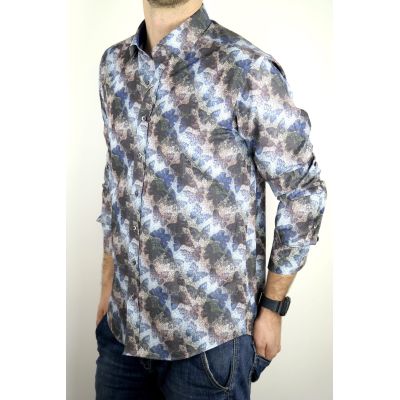 DANIEL BESSI Koszula męska fb791 motyle, niebieska, kolorowa | Sklep GriShop.eu | Koszule