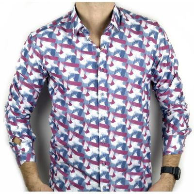 DANIEL BESSI Koszula męska fb806 kolorowa, wzór, biały, niebieski, ciemny róż | Sklep GriShop.eu | Koszule