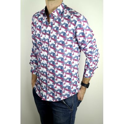 DANIEL BESSI Koszula męska fb806 kolorowa, wzór, biały, niebieski, ciemny róż | Sklep GriShop.eu | Koszule