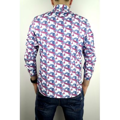 DANIEL BESSI Koszula męska fb806 kolorowa, wzór, biały, niebieski, ciemny róż | Sklep GriShop.eu | Koszule