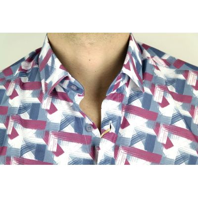 DANIEL BESSI Koszula męska fb806 kolorowa, wzór, biały, niebieski, ciemny róż | Sklep GriShop.eu | Koszule