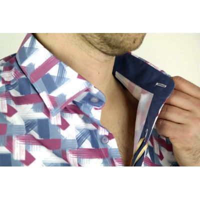 DANIEL BESSI Koszula męska fb806 kolorowa, wzór, biały, niebieski, ciemny róż | Sklep GriShop.eu | Koszule