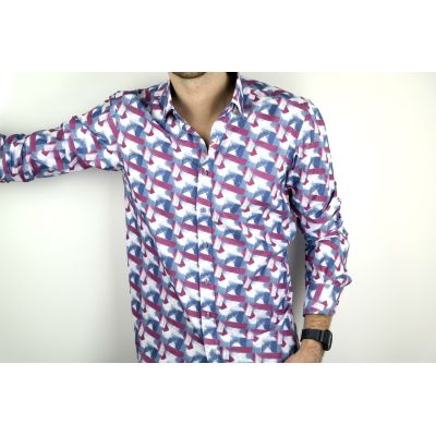 DANIEL BESSI Koszula męska fb806 kolorowa, wzór, biały, niebieski, ciemny róż | Sklep GriShop.eu | Koszule