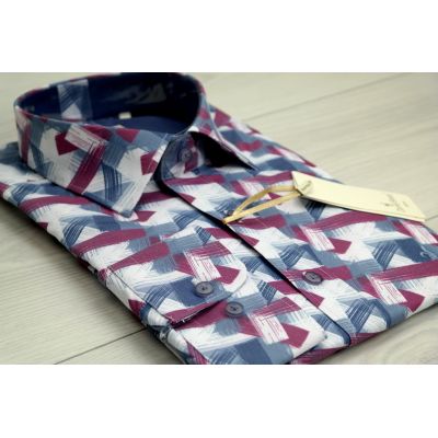 DANIEL BESSI Koszula męska fb806 kolorowa, wzór, biały, niebieski, ciemny róż | Sklep GriShop.eu | Koszule