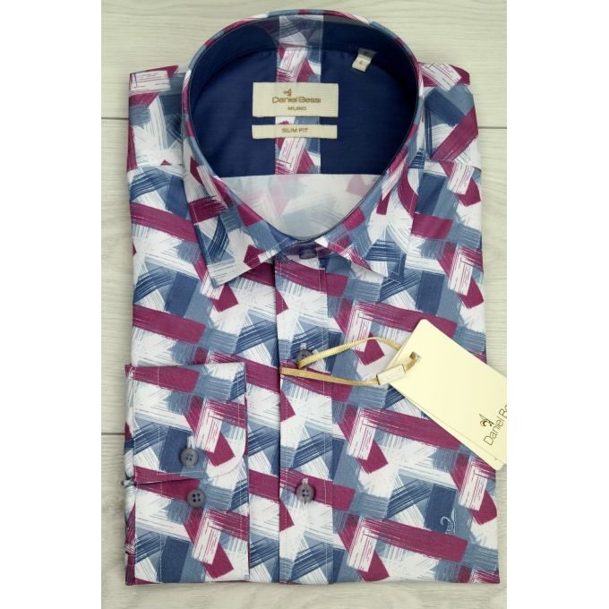 DANIEL BESSI Koszula męska fb806 kolorowa, wzór, biały, niebieski, ciemny róż | Sklep GriShop.eu | Koszule