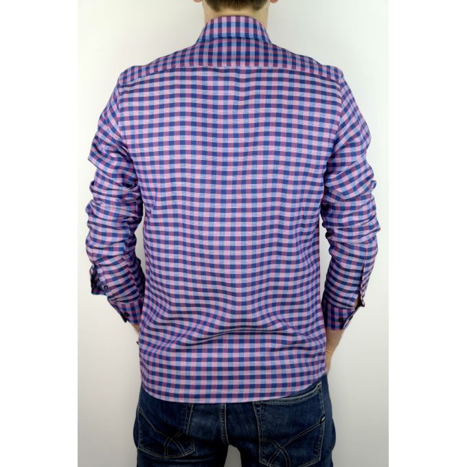 DANIEL BESSI Koszula męska fb607N kratka niebieski, różowy | Sklep GriShop.eu | Koszule