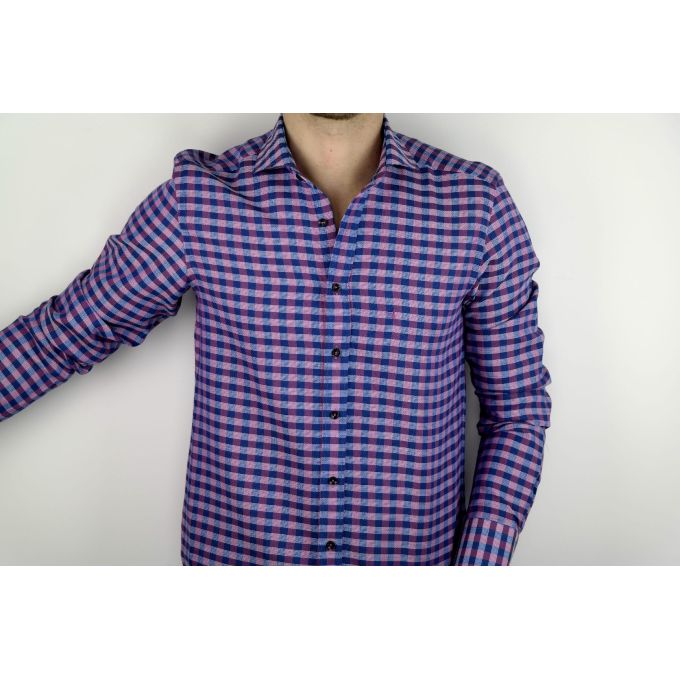 DANIEL BESSI Koszula męska fb607N kratka niebieski, różowy | Sklep GriShop.eu | Koszule