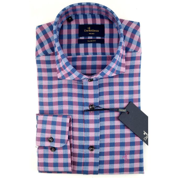 DANIEL BESSI Koszula męska fb607N kratka niebieski, różowy | Sklep GriShop.eu | Koszule