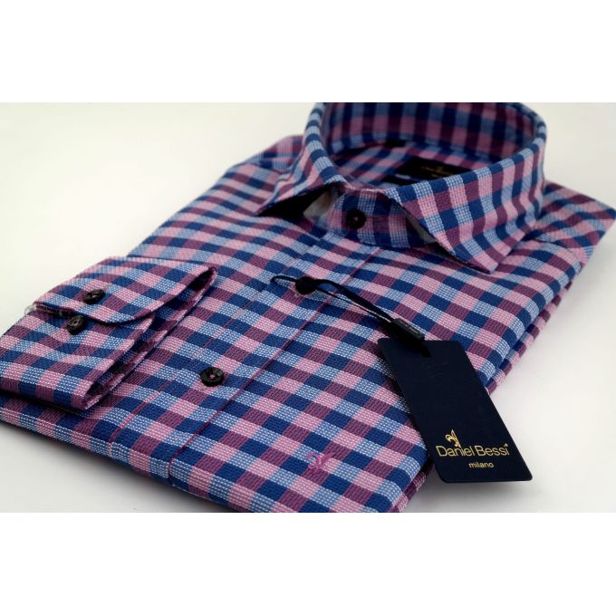 DANIEL BESSI Koszula męska fb607N kratka niebieski, różowy | Sklep GriShop.eu | Koszule