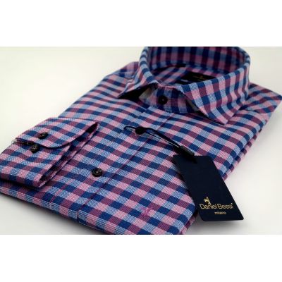 DANIEL BESSI Koszula męska fb607N kratka niebieski, różowy | Sklep GriShop.eu | Koszule