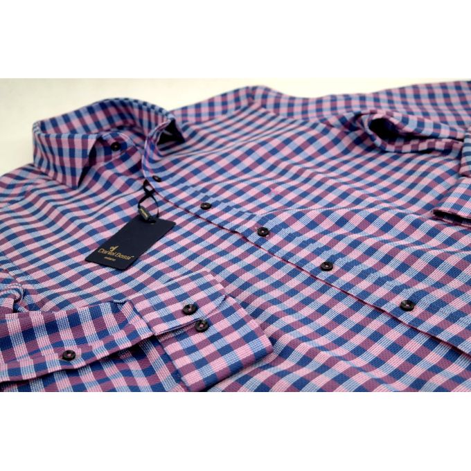 DANIEL BESSI Koszula męska fb607N kratka niebieski, różowy | Sklep GriShop.eu | Koszule