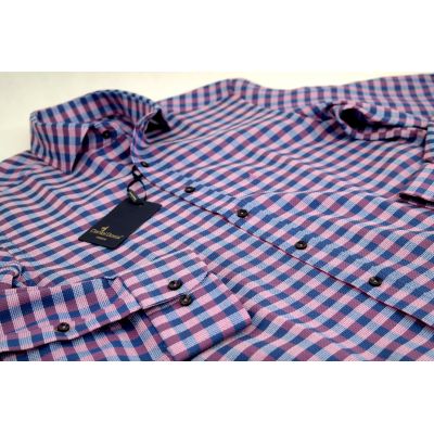 DANIEL BESSI Koszula męska fb607N kratka niebieski, różowy | Sklep GriShop.eu | Koszule
