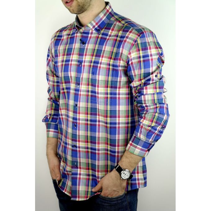 DANIEL BESSI Koszula męska fb079 kratka, niebieska, kolorowa | Sklep GriShop.eu | Koszule