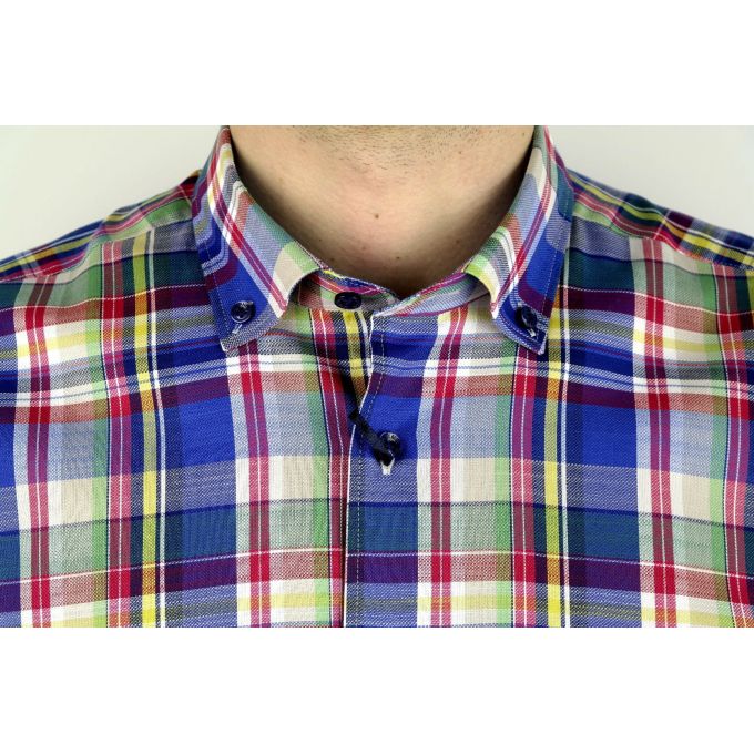 DANIEL BESSI Koszula męska fb079 kratka, niebieska, kolorowa | Sklep GriShop.eu | Koszule