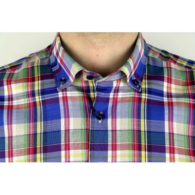 DANIEL BESSI Koszula męska fb079 kratka, niebieska, kolorowa | Sklep GriShop.eu | Koszule