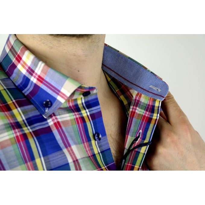 DANIEL BESSI Koszula męska fb079 kratka, niebieska, kolorowa | Sklep GriShop.eu | Koszule