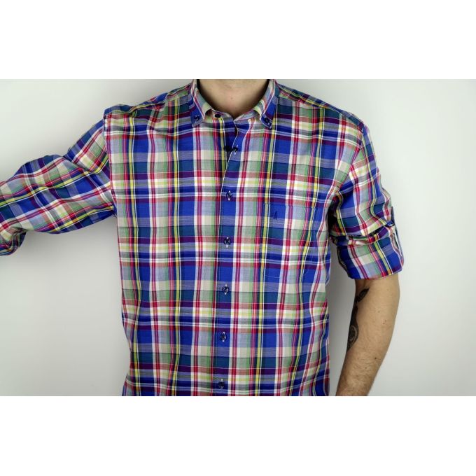 DANIEL BESSI Koszula męska fb079 kratka, niebieska, kolorowa | Sklep GriShop.eu | Koszule