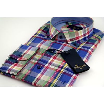 DANIEL BESSI Koszula męska fb079 kratka, niebieska, kolorowa | Sklep GriShop.eu | Koszule