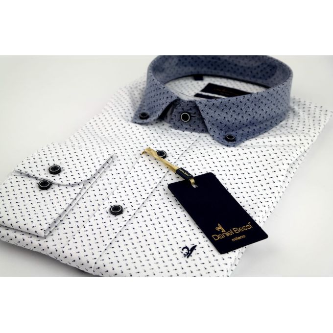 DANIEL BESSI Koszula męska fb741N biała, drobny wzór | Sklep GriShop.eu | Koszule