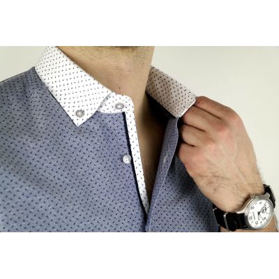 DANIEL BESSI Koszula męska fb740N niebieska w drobny wzór | Sklep GriShop.eu | Koszule