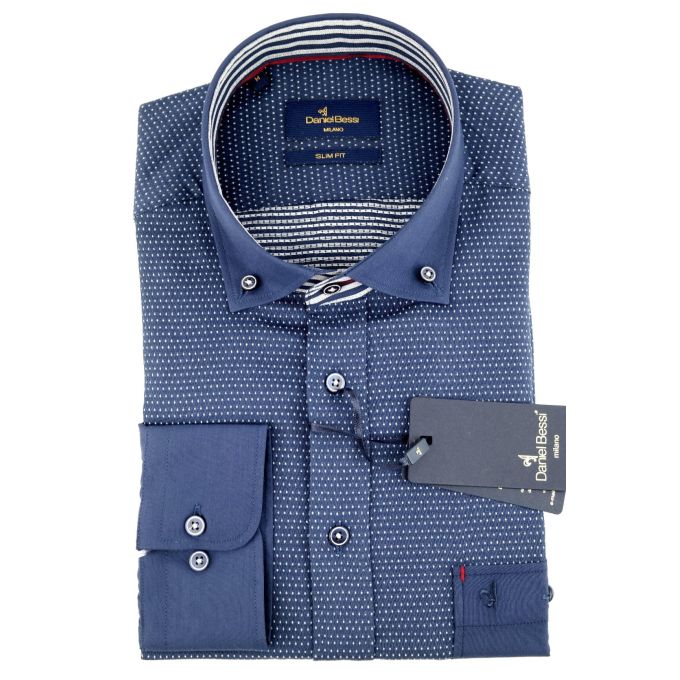 DANIEL BESSI Koszula męska fb238 granatowa, kropki | Sklep GriShop.eu | Koszule