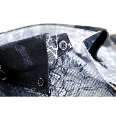 DANIEL BESSI Koszula męska fb221 niebieska, granatowa, kwiaty, jeans | Sklep GriShop.eu | Koszule