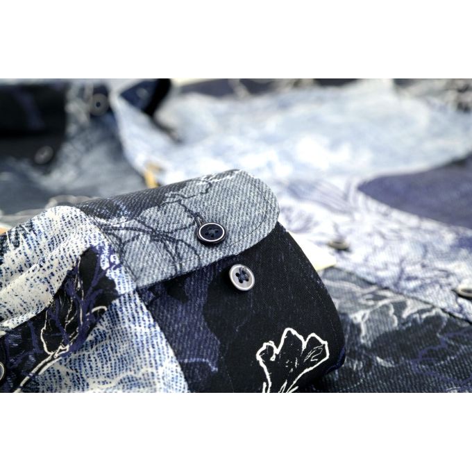 DANIEL BESSI Koszula męska fb221 niebieska, granatowa, kwiaty, jeans | Sklep GriShop.eu | Koszule
