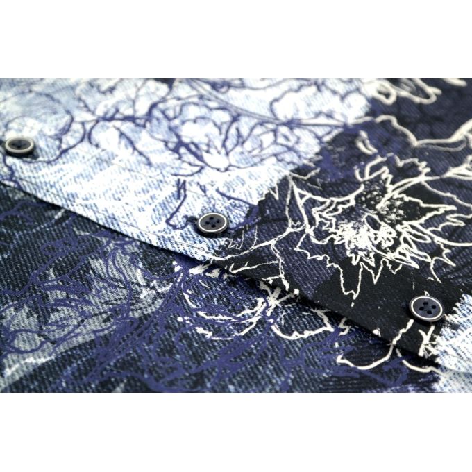 DANIEL BESSI Koszula męska fb221 niebieska, granatowa, kwiaty, jeans | Sklep GriShop.eu | Koszule