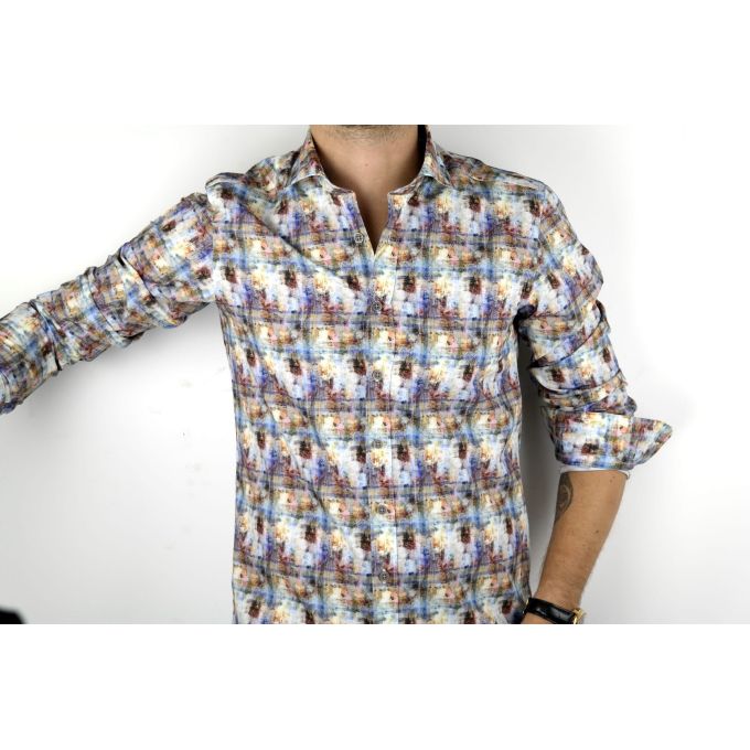 DANIEL BESSI Koszula męska fb215 kolorowa, drobne kwiaty, liście, cienie | Sklep GriShop.eu | Koszule