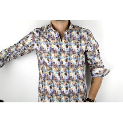 DANIEL BESSI Koszula męska fb215 kolorowa, drobne kwiaty, liście, cienie | Sklep GriShop.eu | Koszule