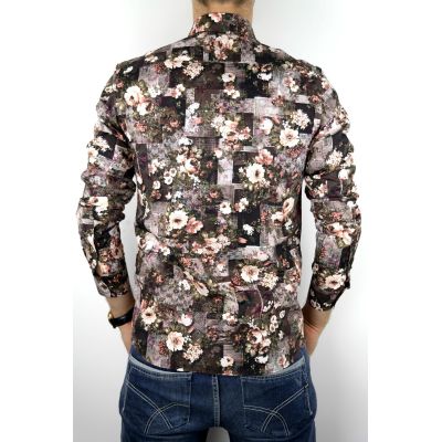 DANIEL BESSI Koszula męska fb213N beżowe, brązowe kwiaty | Sklep GriShop.eu | Koszule