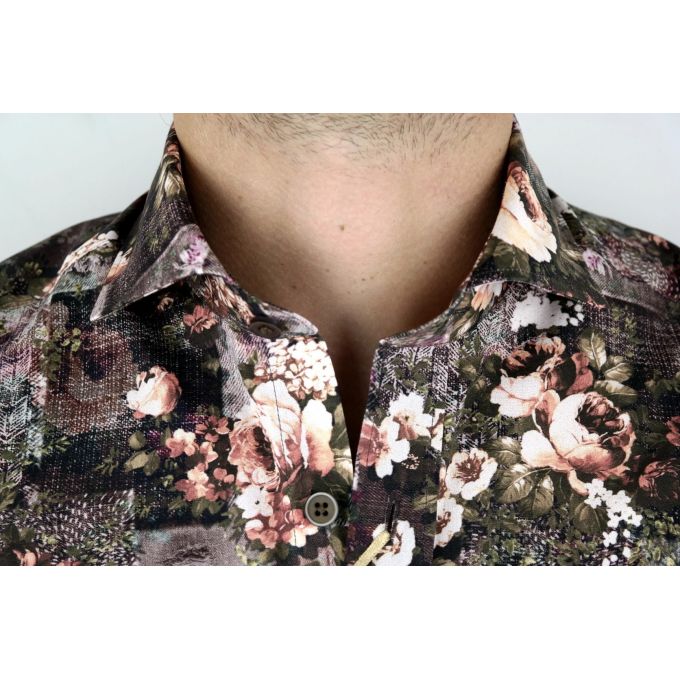 DANIEL BESSI Koszula męska fb213N beżowe, brązowe kwiaty | Sklep GriShop.eu | Koszule