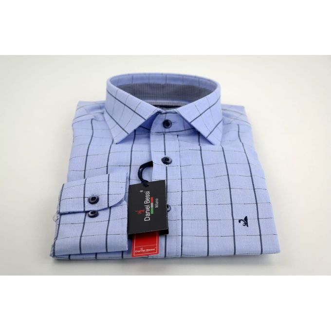 DANIEL BESSI Koszula męska fb529 niebieska, kratka | Sklep GriShop.eu | Koszule