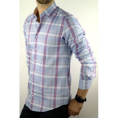 DANIEL BESSI Koszula męska fb539 kratka, niebieska | Sklep GriShop.eu | Koszule