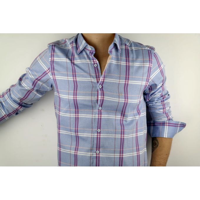 DANIEL BESSI Koszula męska fb539 kratka, niebieska | Sklep GriShop.eu | Koszule